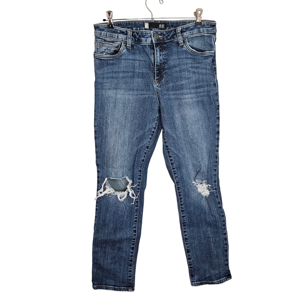 KUT from the Kloth Distressed Skinny Jeans Medium Wash Ripped Knee Women's Sz 8